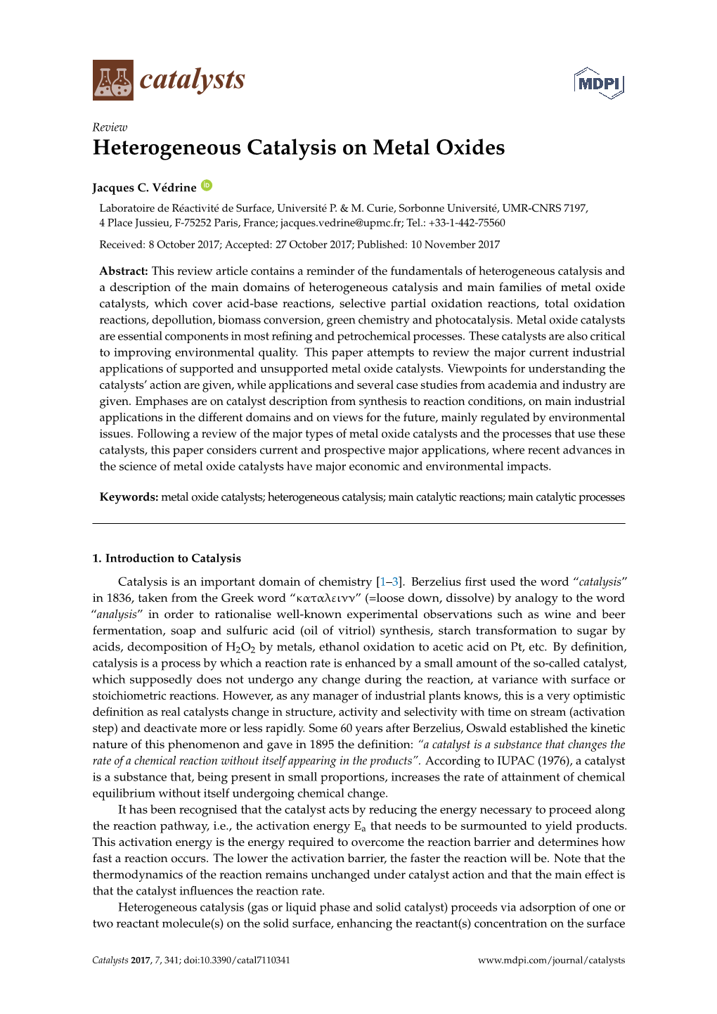 Heterogeneous Catalysis on Metal Oxides