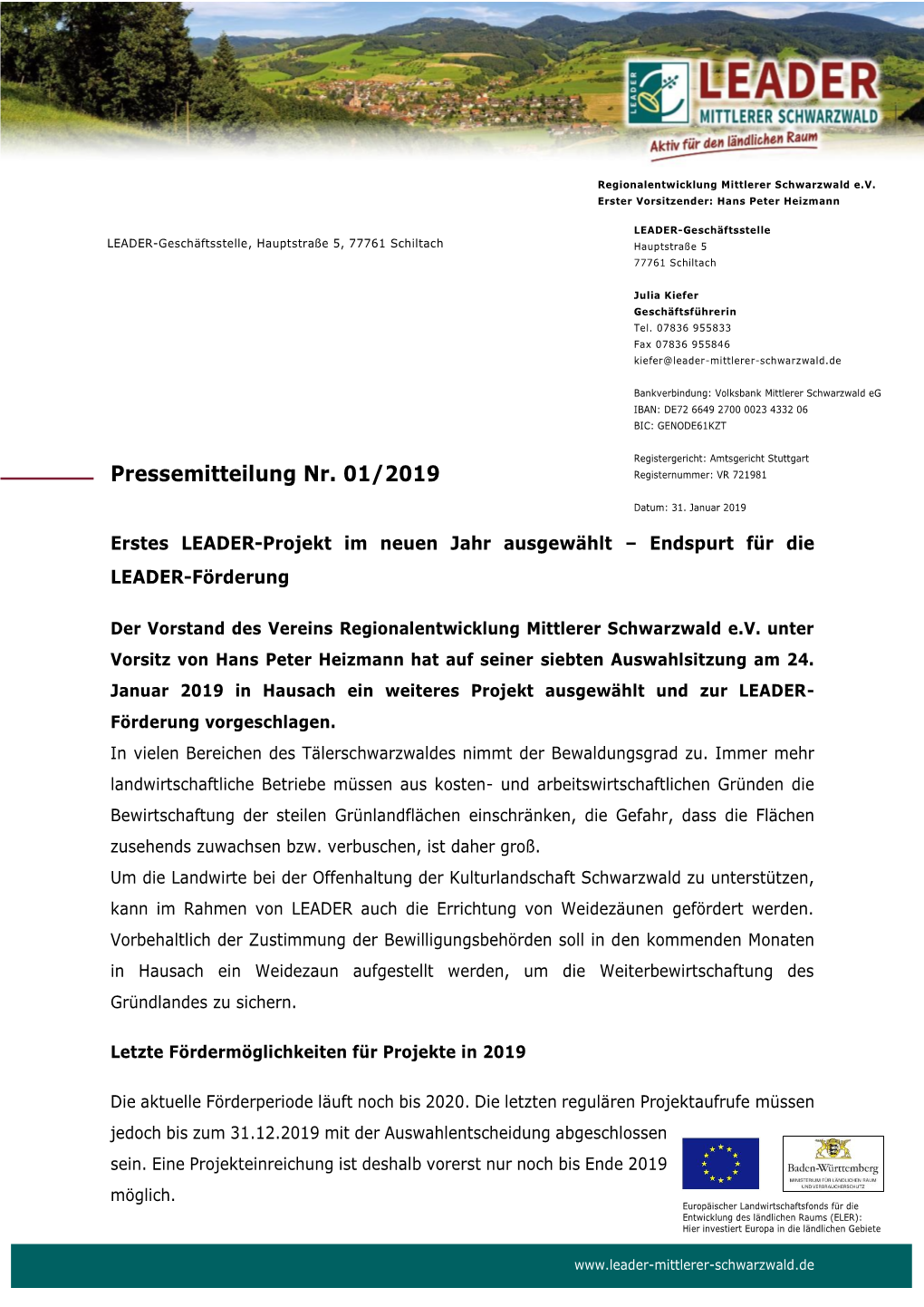 Pressemitteilung Nr. 01/2019 Registernummer: VR 721981