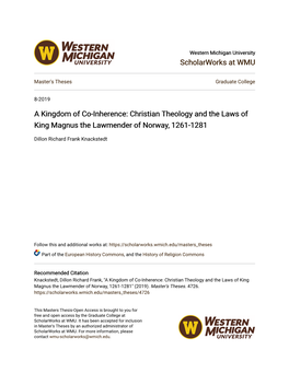 Christian Theology and the Laws of King Magnus the Lawmender of Norway, 1261-1281