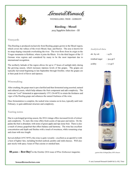 Riesling – Mosel 2015 Sapphire Selection – SS