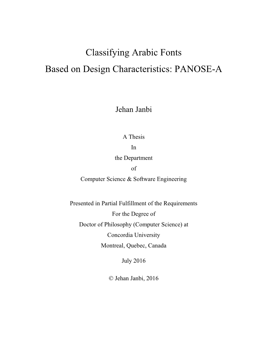 Classifying Arabic Fonts Based on Design Characteristics: PANOSE-A