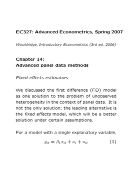 Advanced Panel Data Methods Fixed Effects Estimators We Discussed The