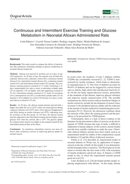 Continuous and Intermittent Exercise Training and Glucose Metabolism in Neonatal Alloxan Administered Rats