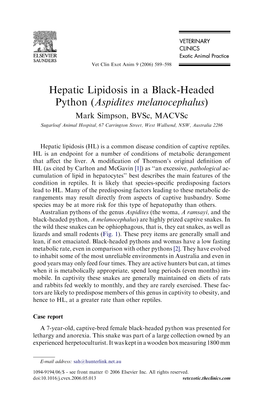 Hepatic Lipidosis in a Black-Headed Python