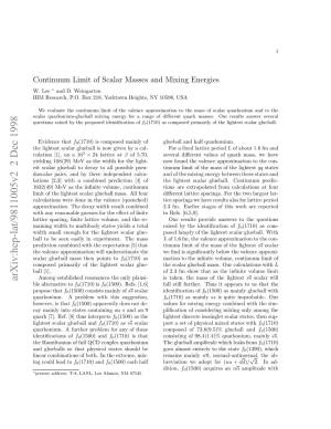 Continuum Limit of Scalar Masses and Mixing Energies