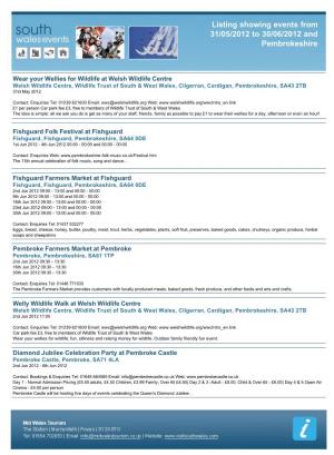 Listing Showing Events from 31/05/2012 to 30/06/2012 and Pembrokeshire