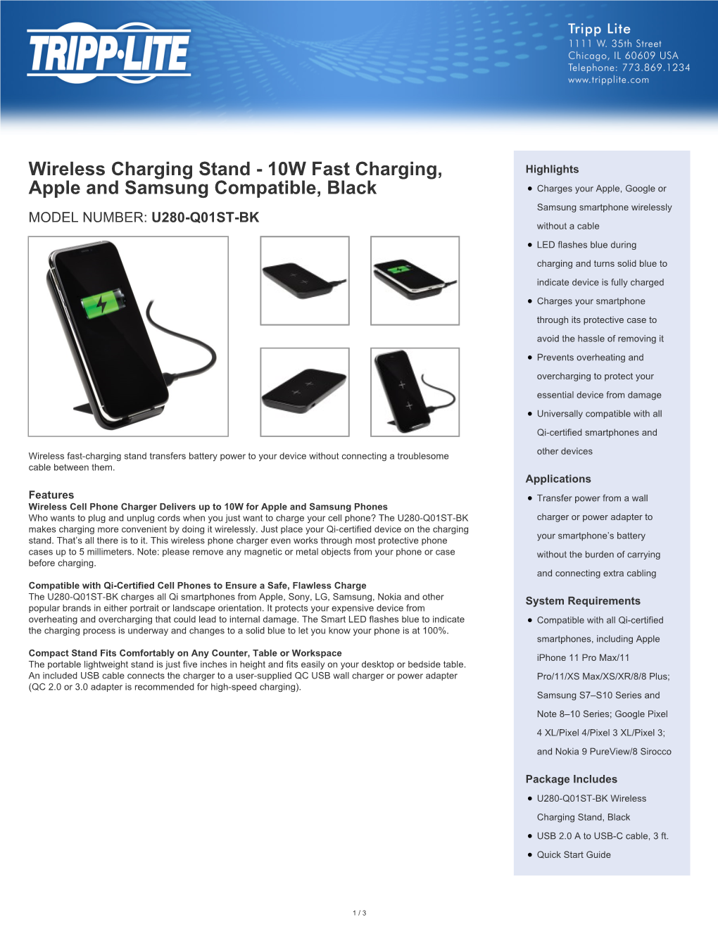 10W Fast Charging, Apple and Samsung Compatible, Black