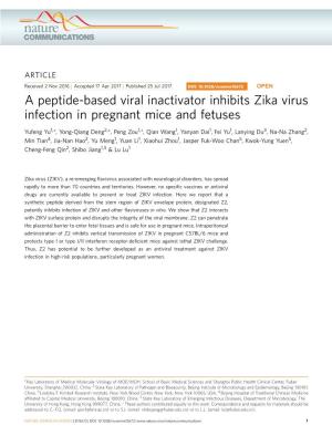 A Peptide-Based Viral Inactivator Inhibits Zika Virus Infection in Pregnant Mice and Fetuses