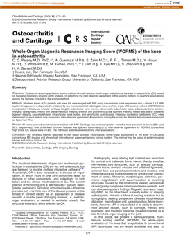 Whole-Organ Magnetic Resonance Imaging Score (WORMS) of the Knee in Osteoarthritis C
