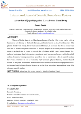 Glycyrrhiza Glabra L.) –A Potent Unani Drug