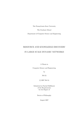 Resource and Knowledge Discovery in Large Scale Dynamic Networks