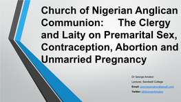 The Clergy and Laity on Premarital Sex, Contraception, Abortion and Unmarried Pregnancy