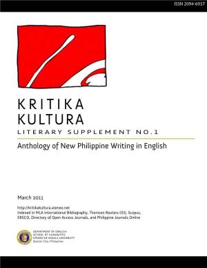 Kritika Kultura Literary Supplement No.1 Anthology of New Philippine Writing in English