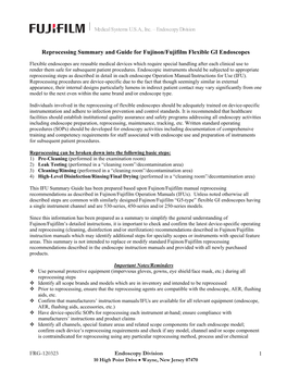 Reprocessing Summary and Guide for Fujinon/Fujifilm Flexible GI Endoscopes