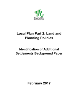 Additional Settlements Background Paper