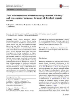 Food Web Interactions Determine Energy Transfer Efficiency and Top Consumer Responses to Inputs of Dissolved Organic Carbon