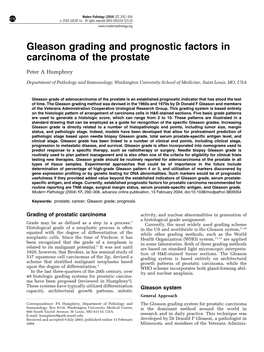 Gleason Grading and Prognostic Factors in Carcinoma of the Prostate