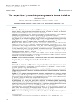 The Complexity of Genome Integration Process in Human Lentivirus Felipe García-Vallejo