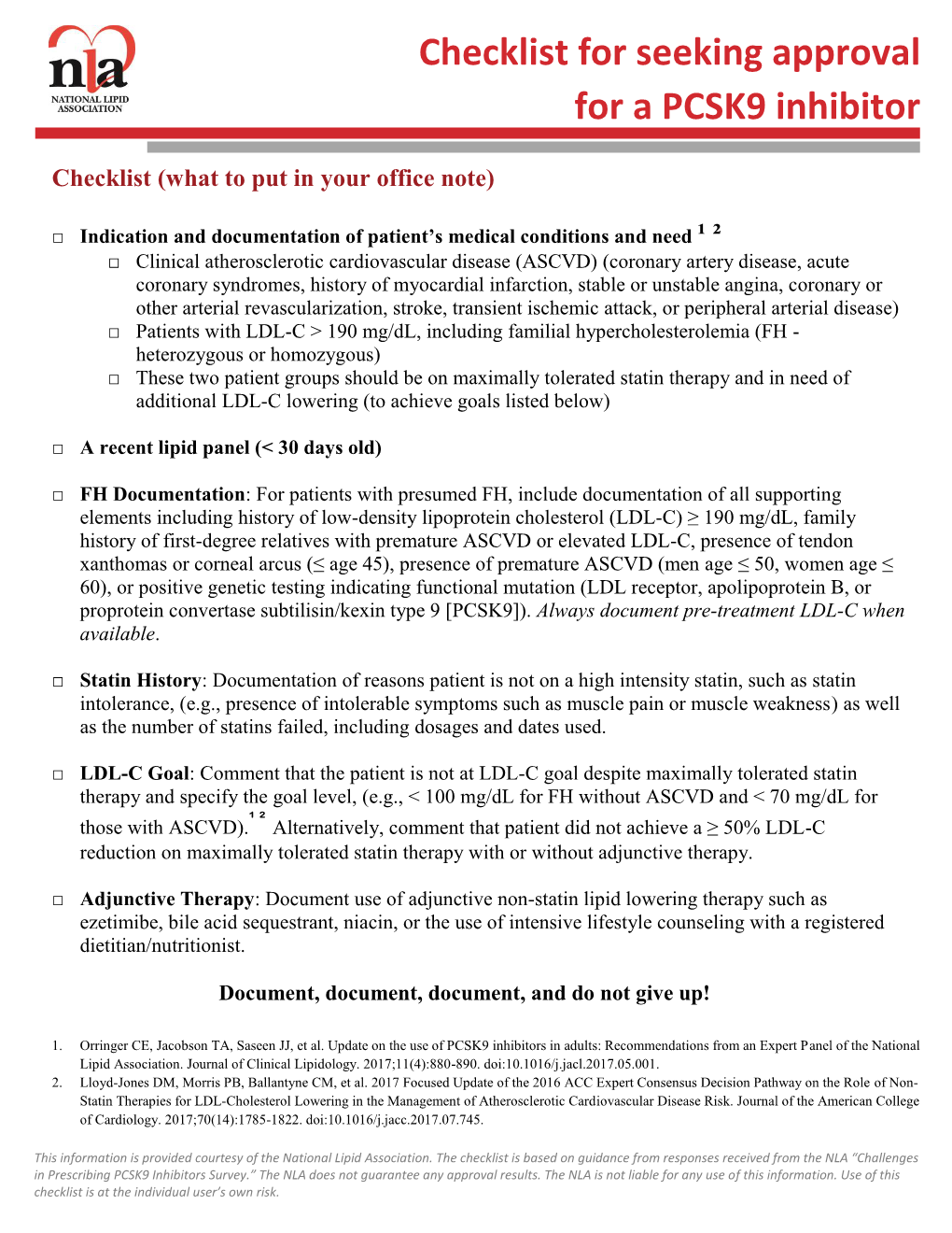 Checklist for Seeking Approval for a PCSK9 Inhibitor