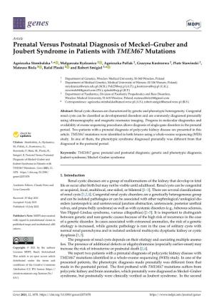 Prenatal Versus Postnatal Diagnosis of Meckel–Gruber and Joubert Syndrome in Patients with TMEM67 Mutations