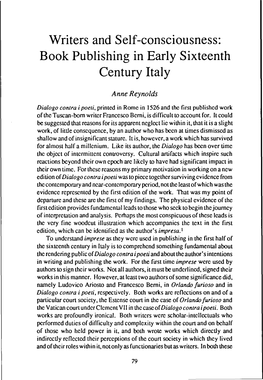 Writers and Self-Consciousness: Book Publishing in Early Sixteenth Century Italy