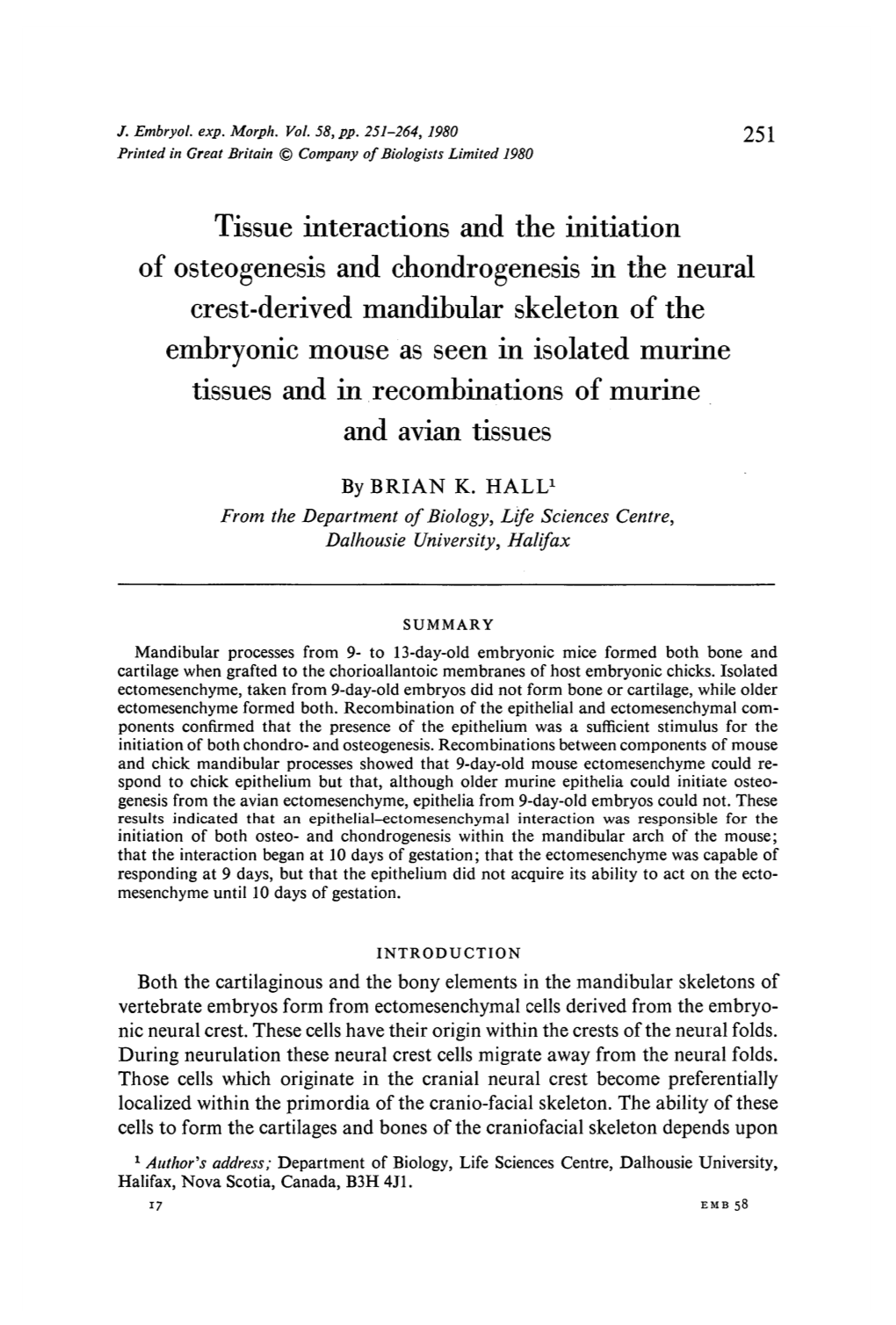 Tissue Interactions and the Initiation of Osteogenesis and Chondrogenesis