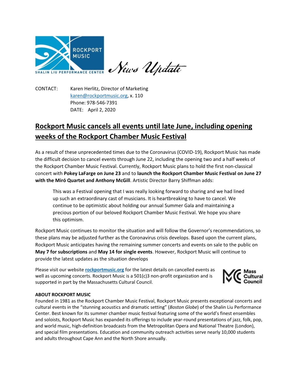 Rockport Music Cancels All Events Until Late June, Including Opening Weeks of the Rockport Chamber Music Festival