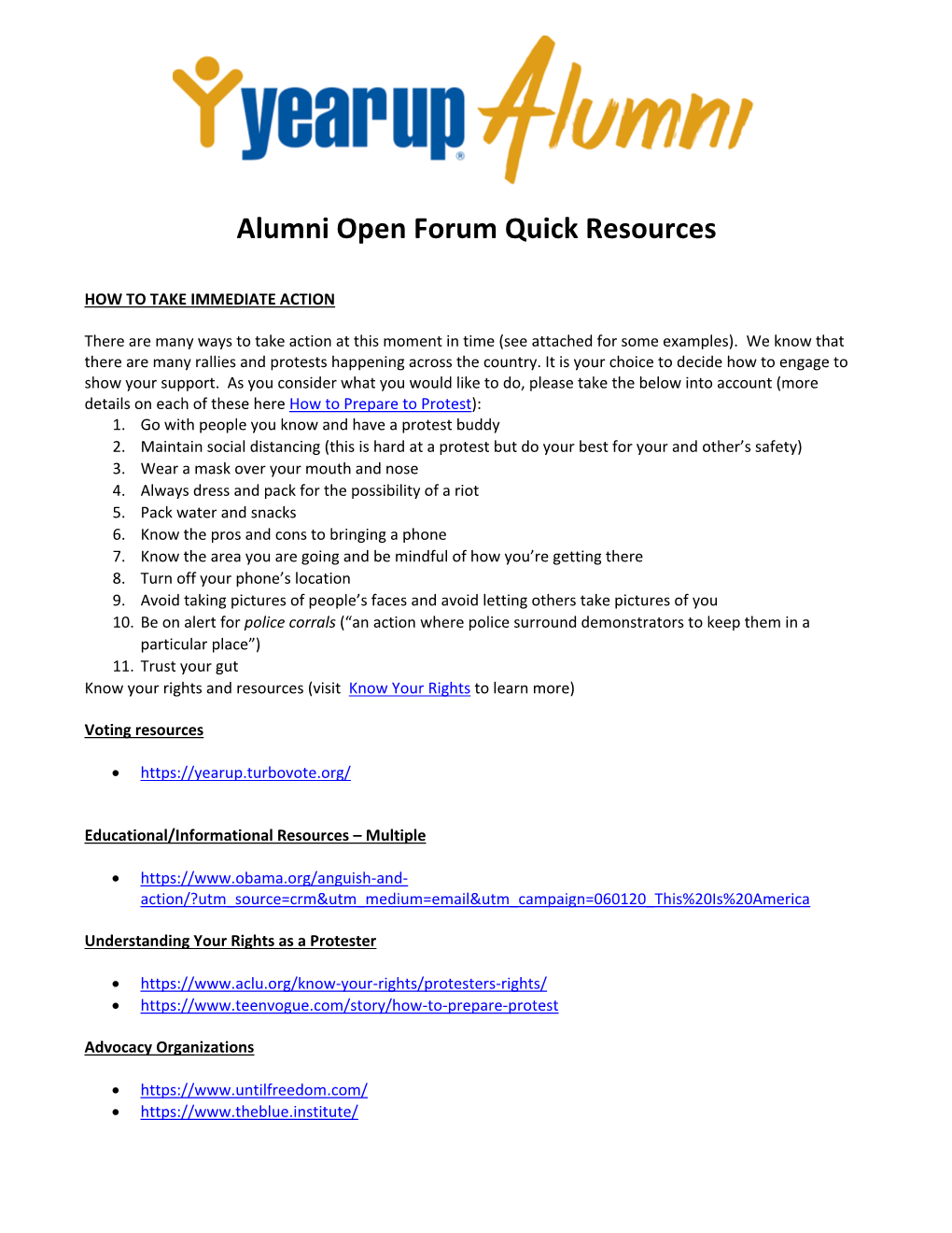 Alumni Open Forum Quick Resources