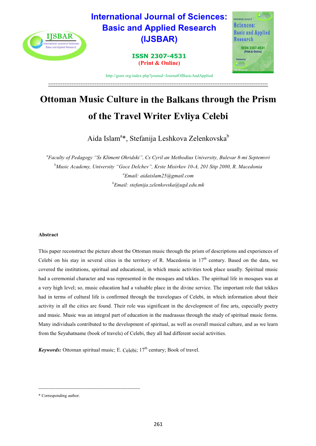 Ottoman Music Culture in the Balkans Through the Prism of the Travel Writer Evliya Celebi