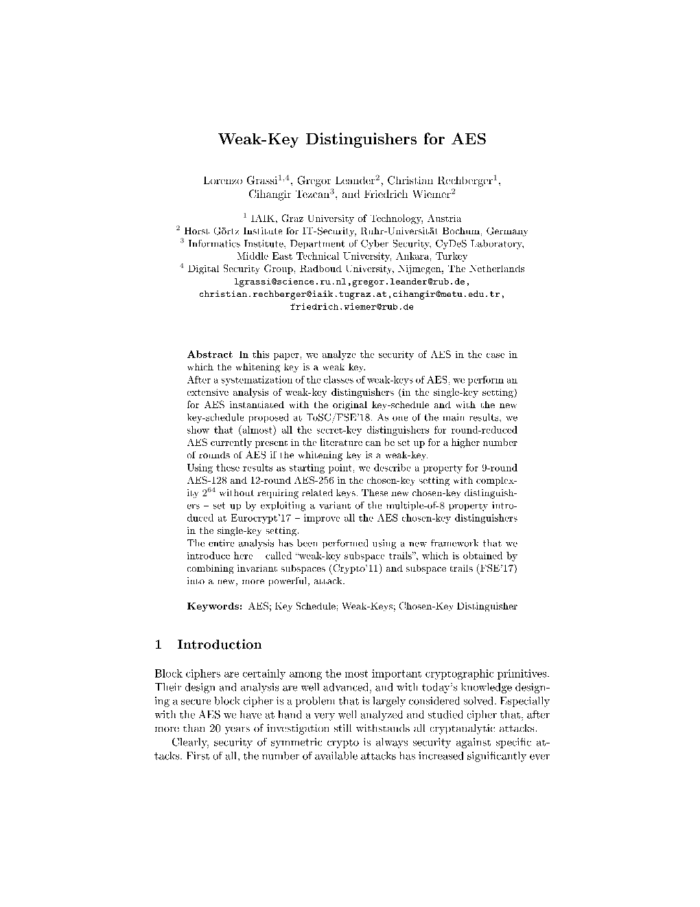 Weak-Key Distinguishers for AES