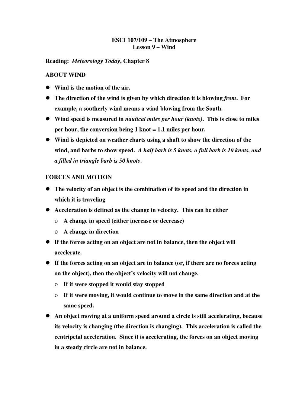 ESCI 107/109 – the Atmosphere Lesson 9 – Wind Reading