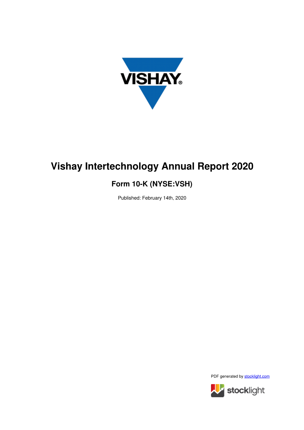 Vishay Intertechnology Annual Report 2020