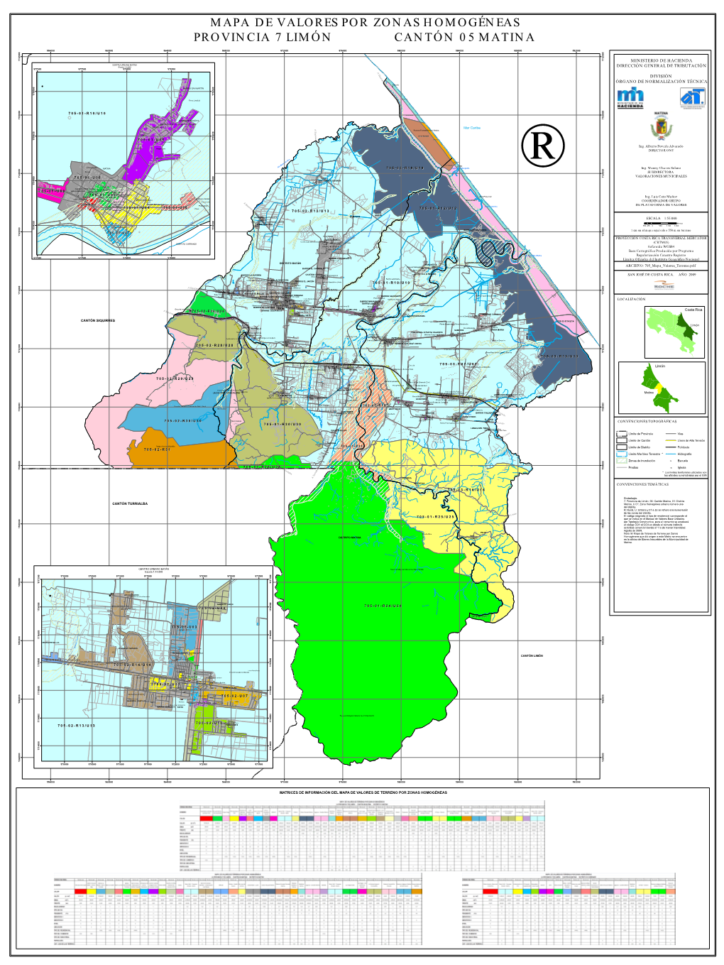 Mapa De Valores Por Zonas Homogéneas Provincia 7 Limón Cantón 05 Matina