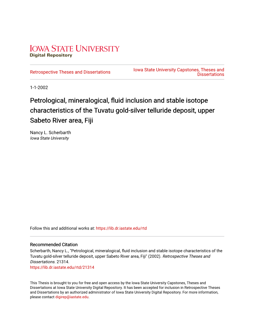 Petrological, Mineralogical, Fluid Inclusion and Stable Isotope Characteristics of the Tuvatu Gold-Silver Telluride Deposit, Upper Sabeto River Area, Fiji