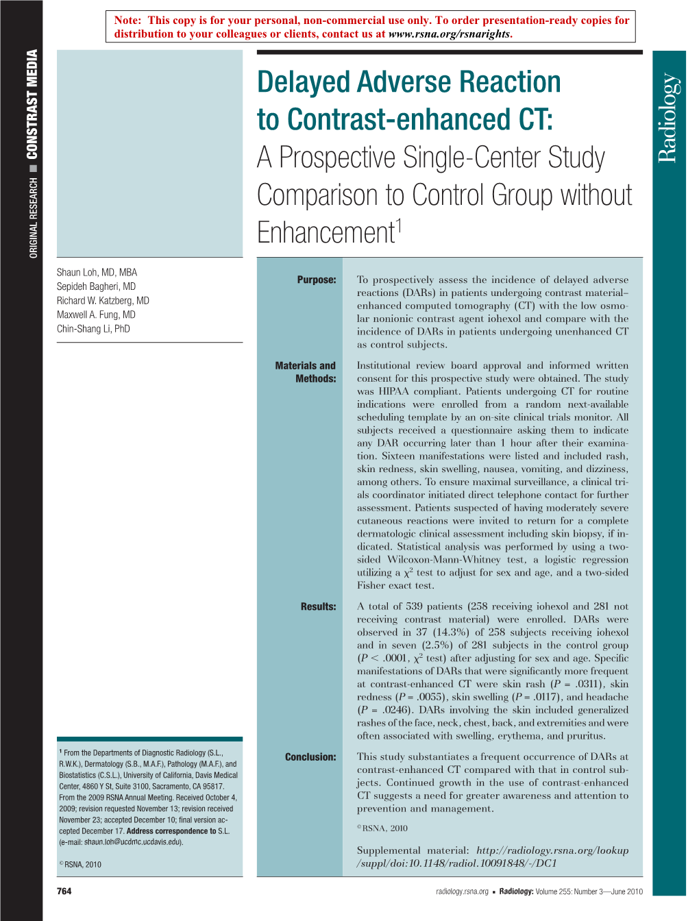 Delayed Adverse Reaction to Contrast-Enhanced CT: CONSTRAST MEDIA