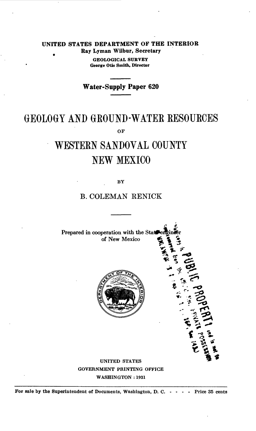 Geology and Gkound-Watek Eesoueces Western Sanpoval County New Mexico