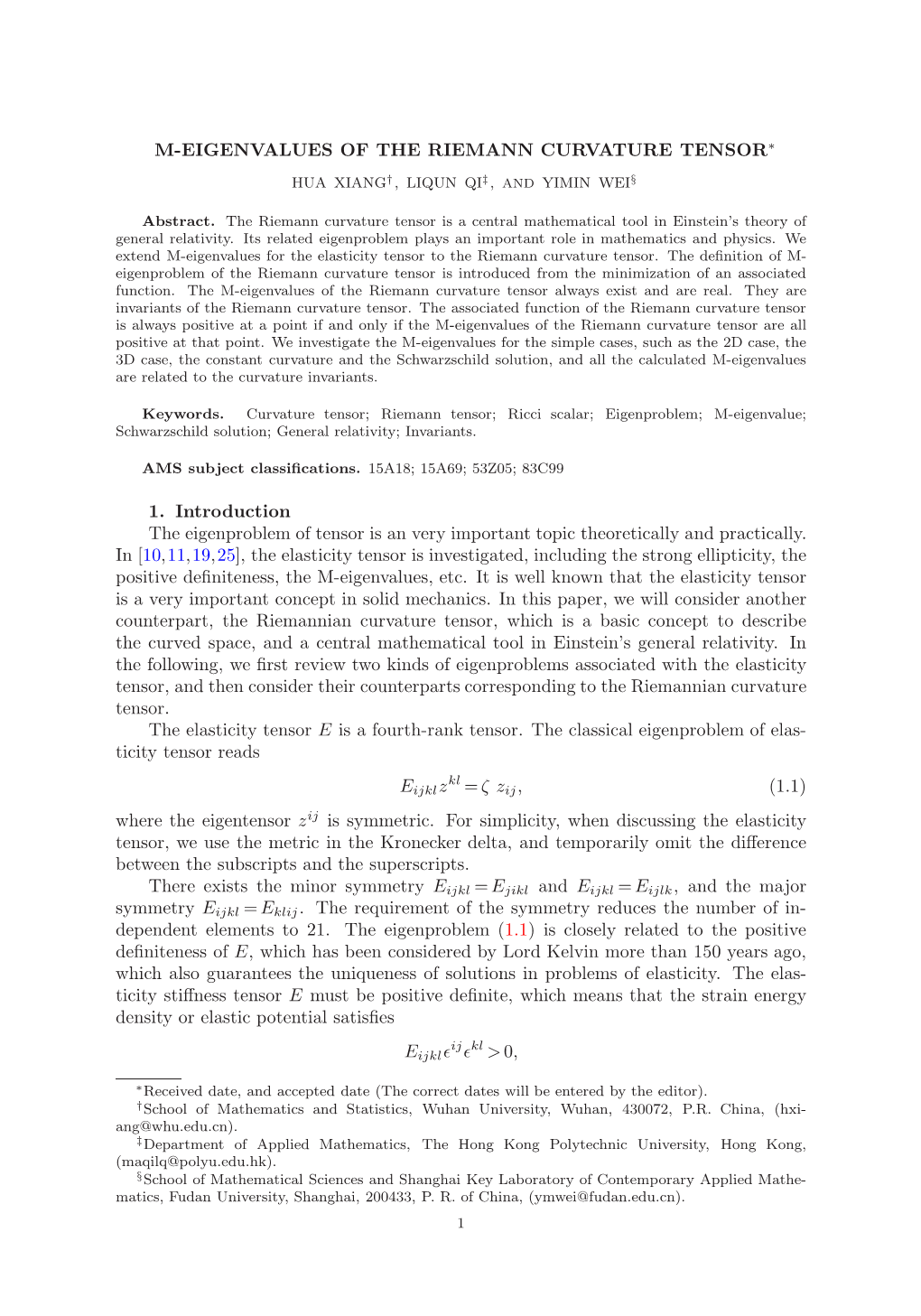 M-Eigenvalues of the Riemann Curvature Tensor∗