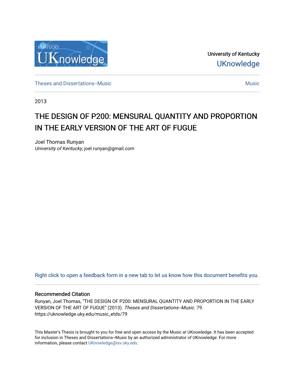 The Design of P200: Mensural Quantity and Proportion in the Early Version of the Art of Fugue