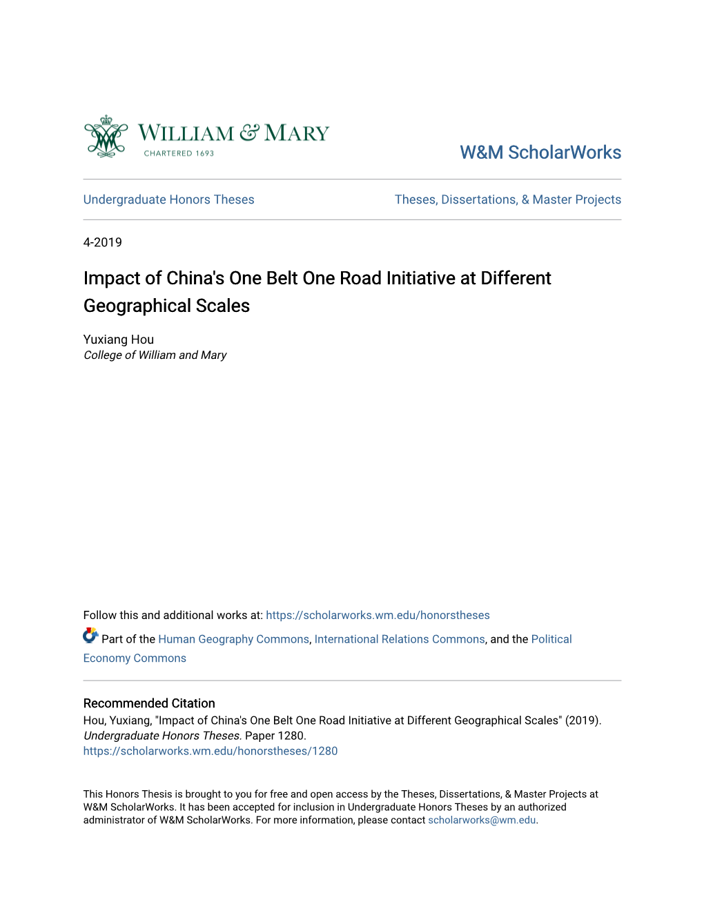 Impact of China's One Belt One Road Initiative at Different Geographical Scales