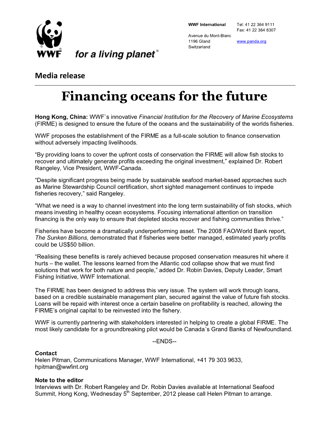 Financing Oceans for the Future