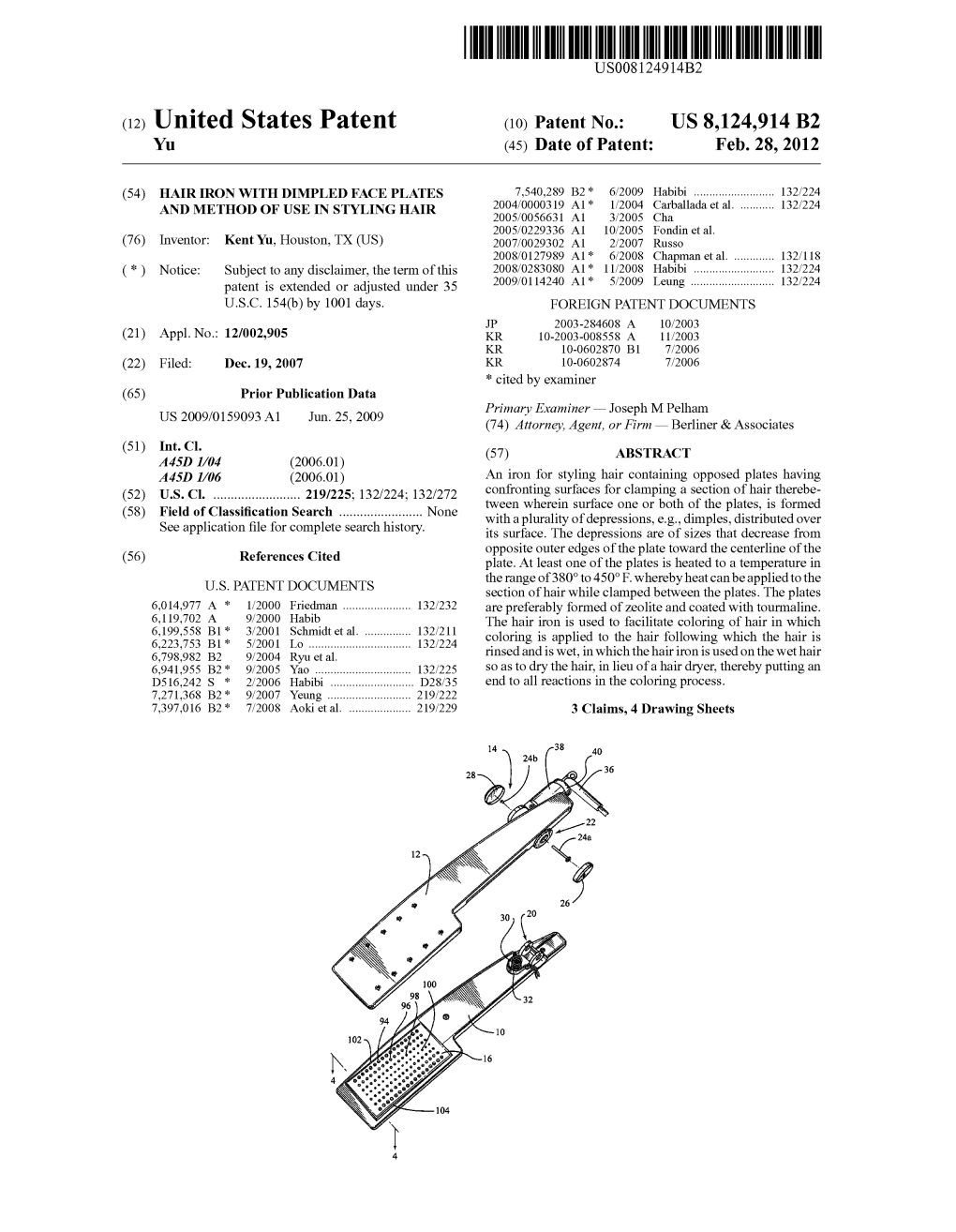 (12) United States Patent (10) Patent No.: US 8,124,914 B2 Yu (45) Date of Patent: Feb