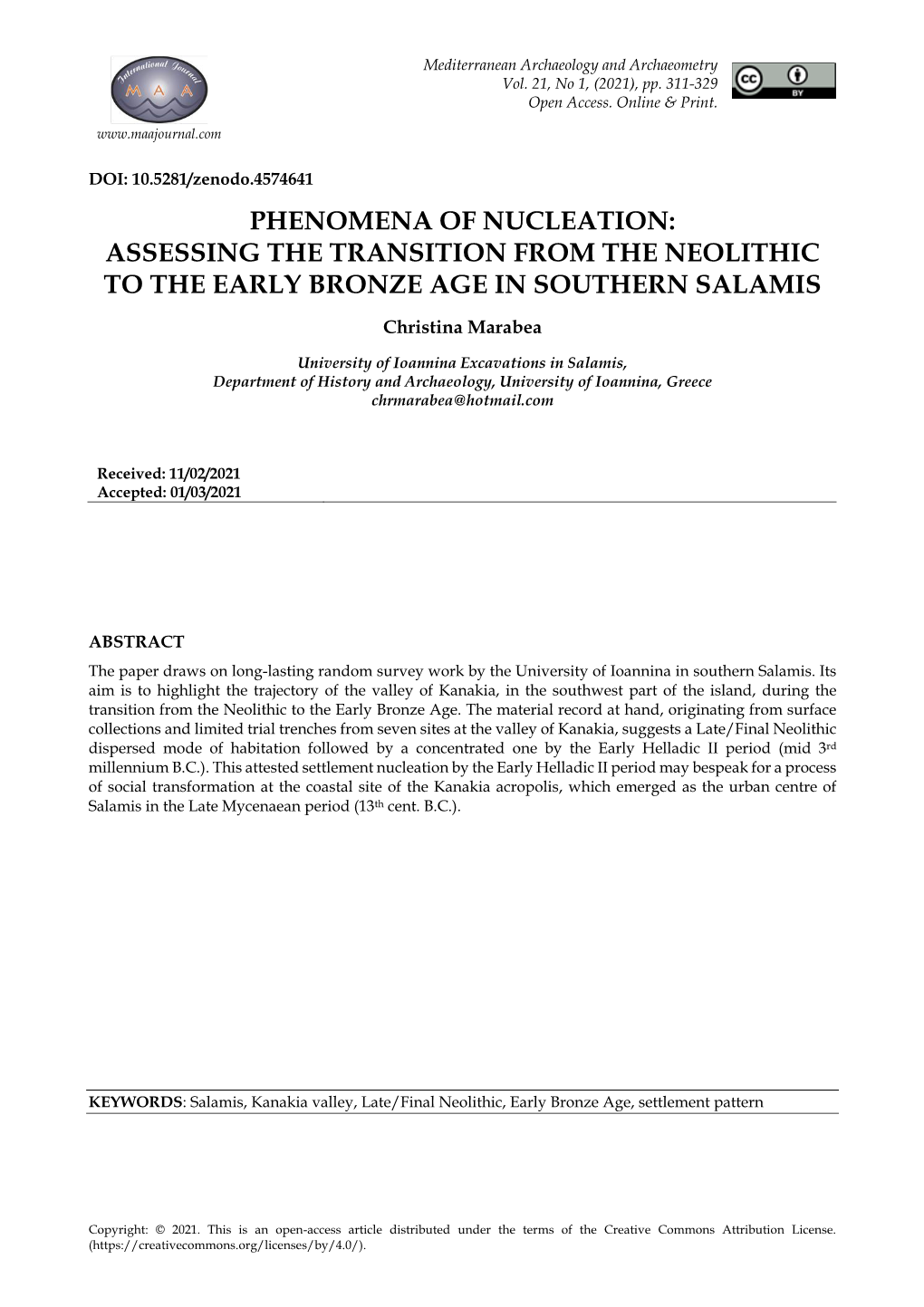 Assessing the Transition from the Neolithic to the Early Bronze Age in Southern Salamis