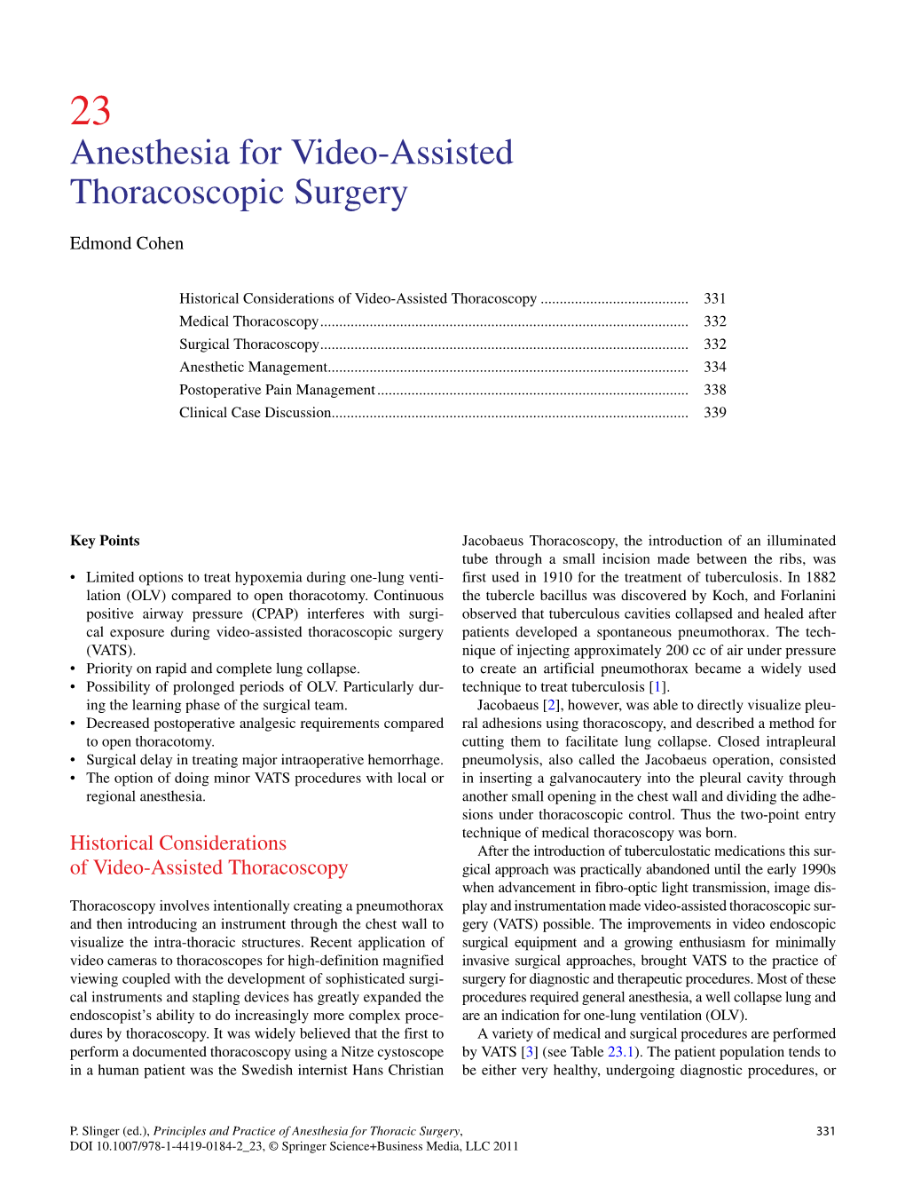 Anesthesia for Video-Assisted Thoracoscopic Surgery