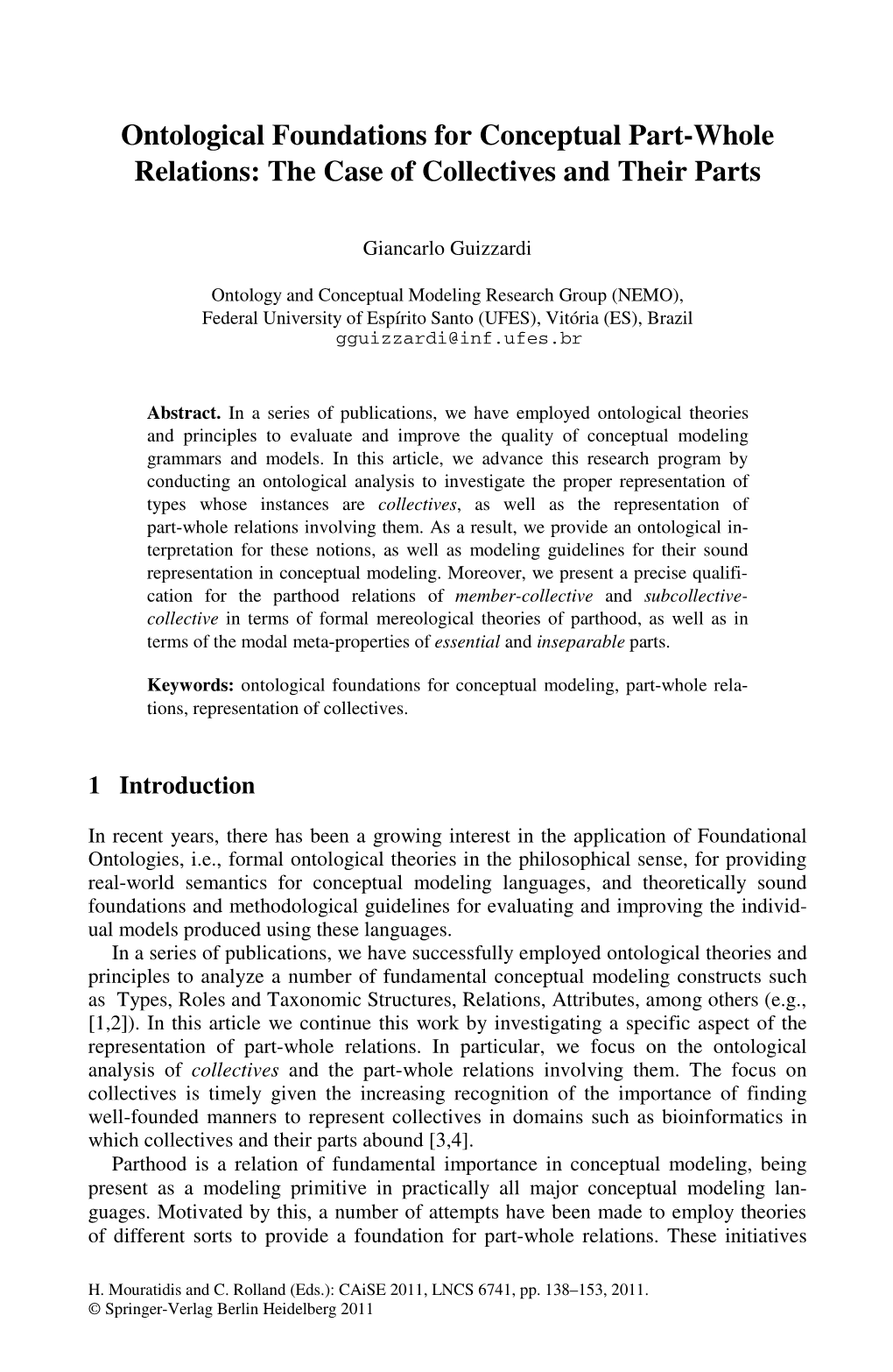 Ontological Foundations for Conceptual Part-Whole Relations: the Case of Collectives and Their Parts