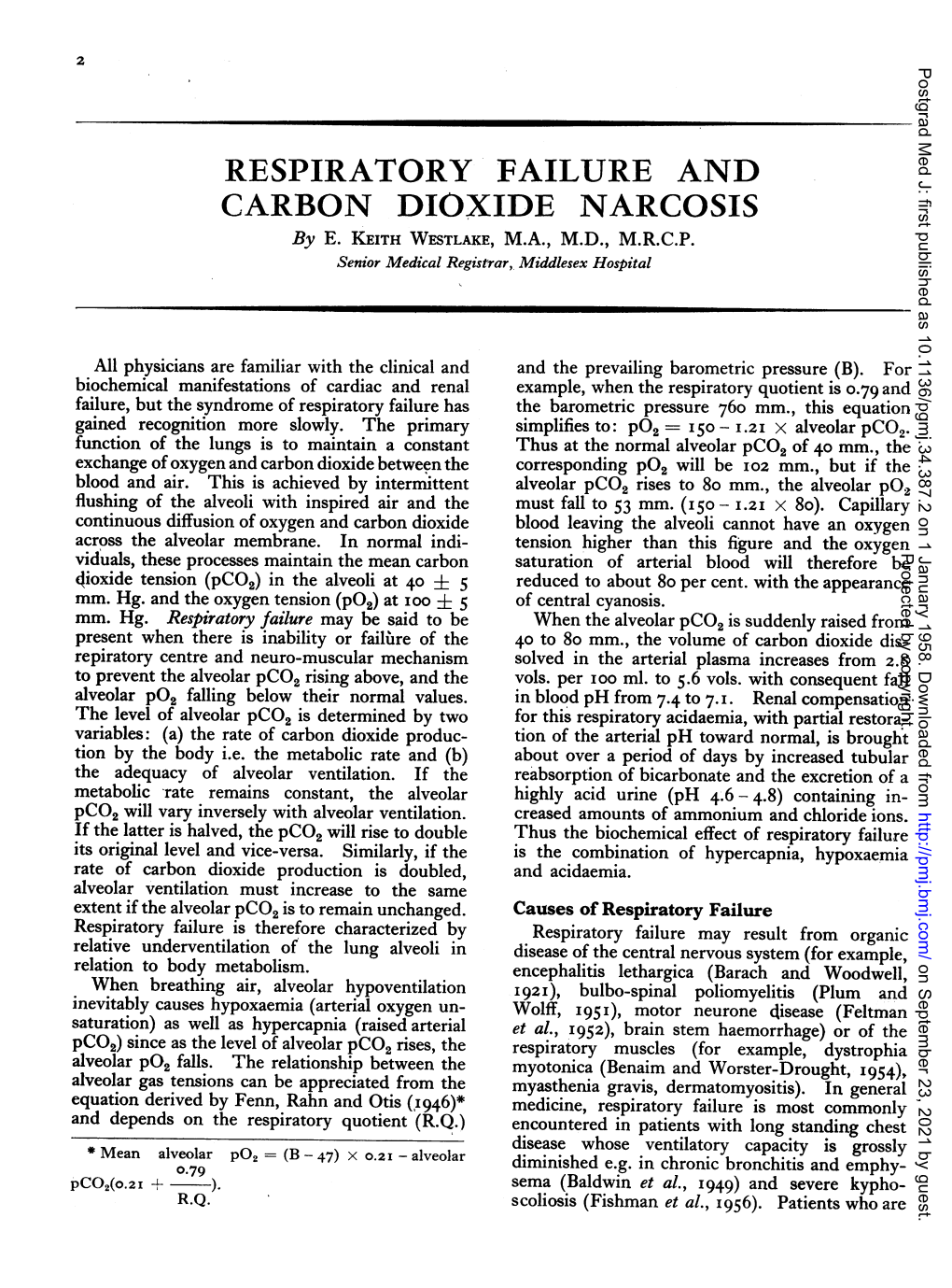 RESPIRATORY FAILURE and CARBON DIOXIDE NARCOSIS by E