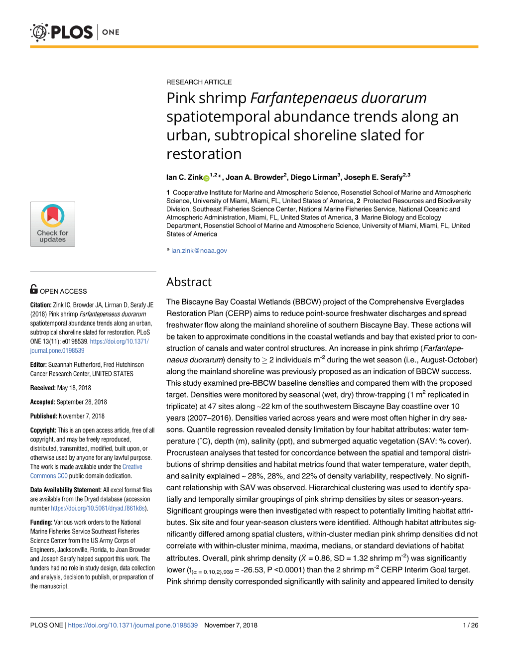 Farfantepenaeus Duorarum Spatiotemporal Abundance Trends Along an Urban, Subtropical Shoreline Slated for Restoration