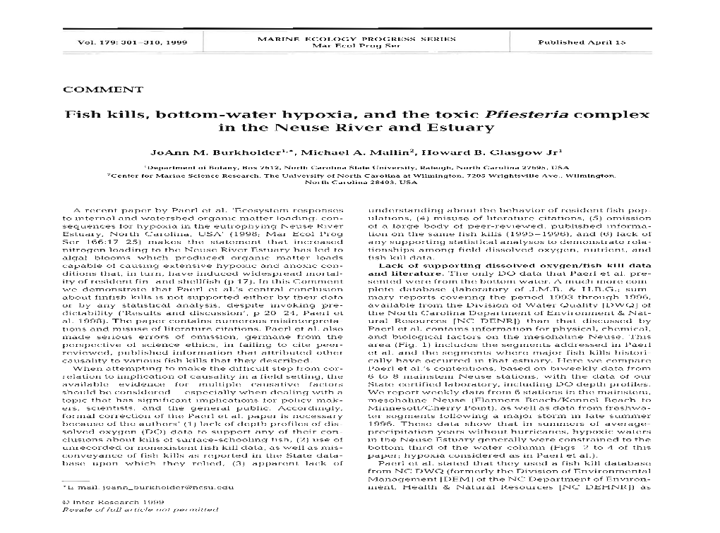 Fish Kills, Bottom-Water Hypoxia, and the Toxic Pfiesteria Complex in The