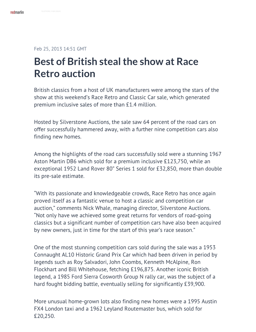 Best of British Steal the Show at Race Retro Auction