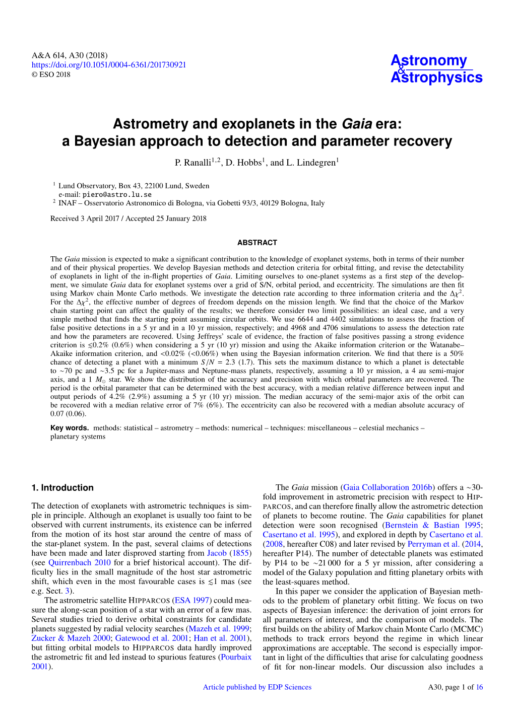 Astrometry and Exoplanets in the Gaia Era: a Bayesian Approach to Detection and Parameter Recovery P