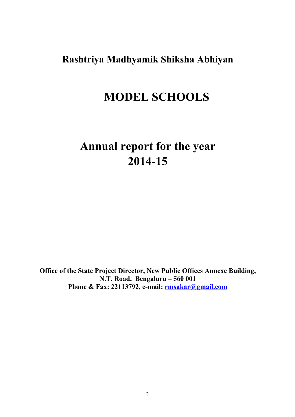 MODEL SCHOOLS Annual Report for the Year 2014-15